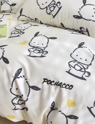 91家纺网 家纺一手货源 找家纺 博雅 2024新款全棉三丽鸥卡通四件套-AA版帕恰狗 乖乖帕恰狗