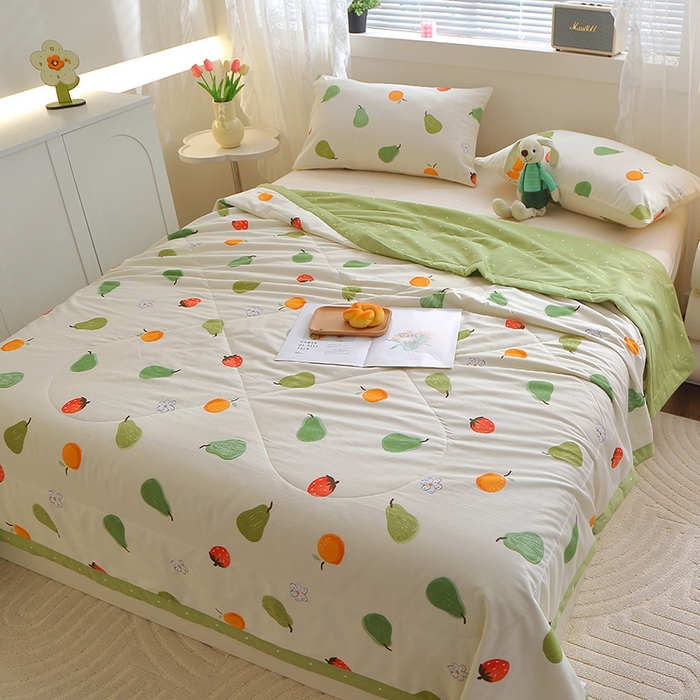 91家纺网 家纺一手货源 找家纺 金柚子2024新款全棉印花夏凉被 嘿凤梨-米