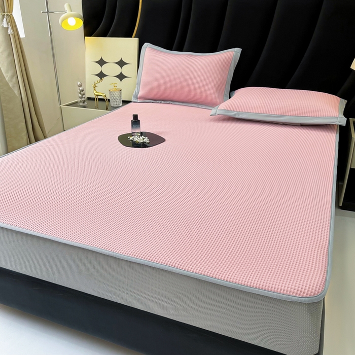 91家纺网 家纺一手货源 找家纺 慕尚 2025新款华夫格床笠凉席 华夫格粉