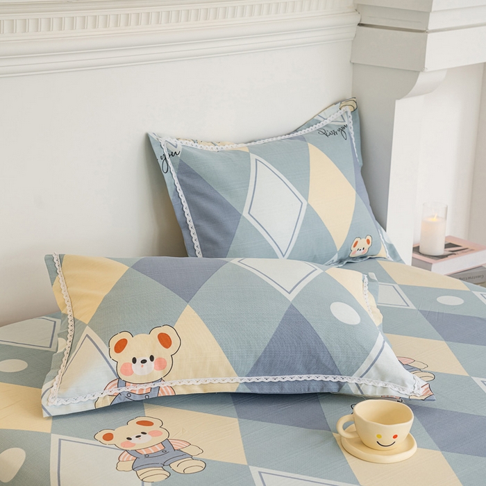 91家纺网 家纺一手货源 找家纺 金泰莱 2025新款花边款老粗布凉席老粗布床单软凉席全棉床单纯棉床单 卡酷熊