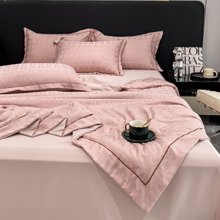 91家纺网 家纺一手货源 找家纺 丽卡家纺 2024新款60s贡缎提花水洗天丝夏被四件套-莫奈 莫奈-蔷薇粉