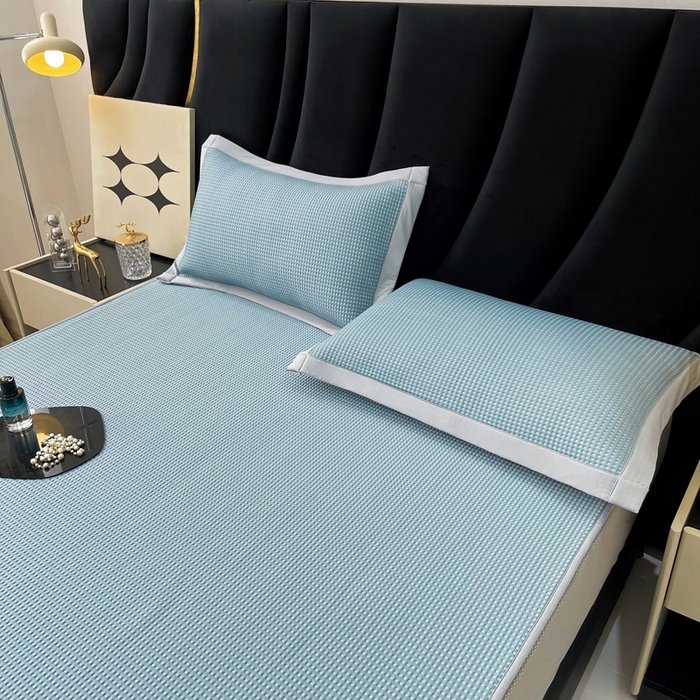 91家纺网 家纺一手货源 找家纺 慕尚 2025新款华夫格床笠凉席 华夫格蓝