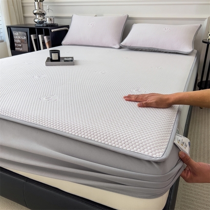 鑫姿席业 2025新款抗菌凉豆豆提花床笠款凉席-小熊系列  冰豆豆熊猫系列-床笠款 冰藤紫