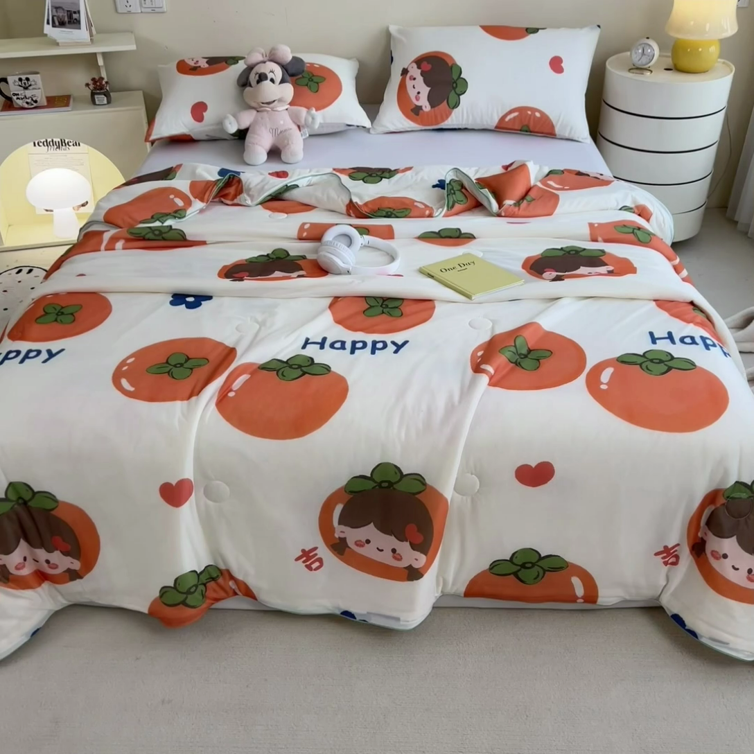 91家纺网 家纺一手货源 找家纺 米菲 2024新款A类凉感丝印花夏被夏凉被被芯 柿柿如意