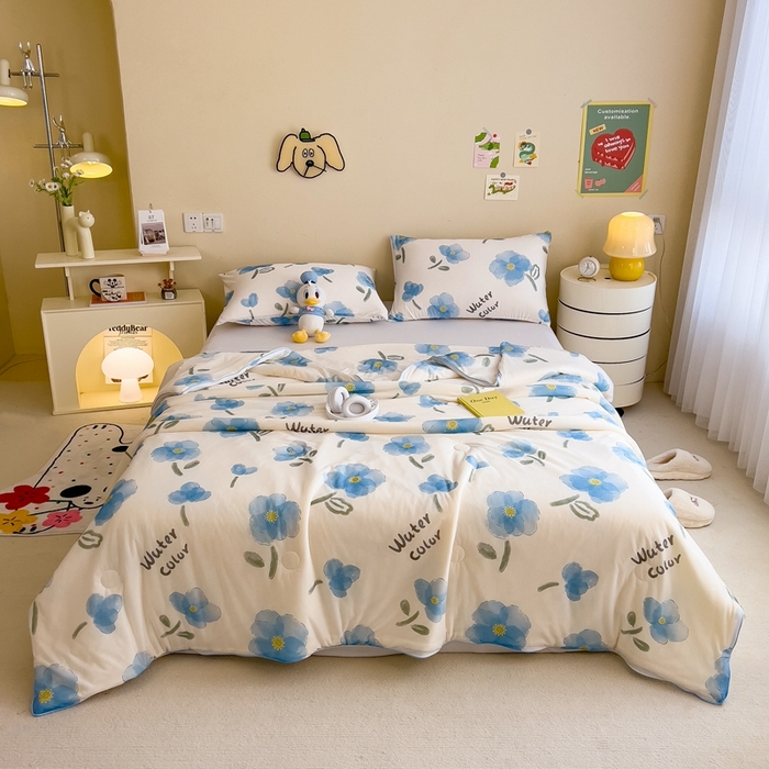 91家纺网 家纺一手货源 找家纺 米菲 2024新款A类凉感丝印花夏被夏凉被被芯 温情花语