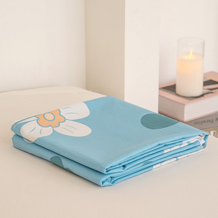 91家纺网 家纺一手货源 找家纺 金泰莱 2025新款花边款老粗布凉席老粗布床单软凉席全棉床单纯棉床单 花心-蓝