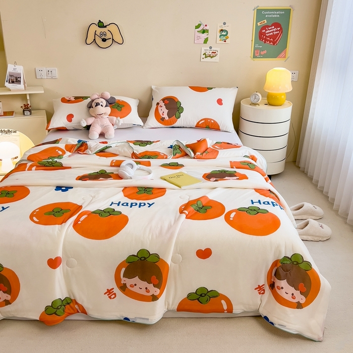 91家纺网 家纺一手货源 找家纺 米菲 2024新款A类凉感丝印花夏被夏凉被被芯 柿柿如意