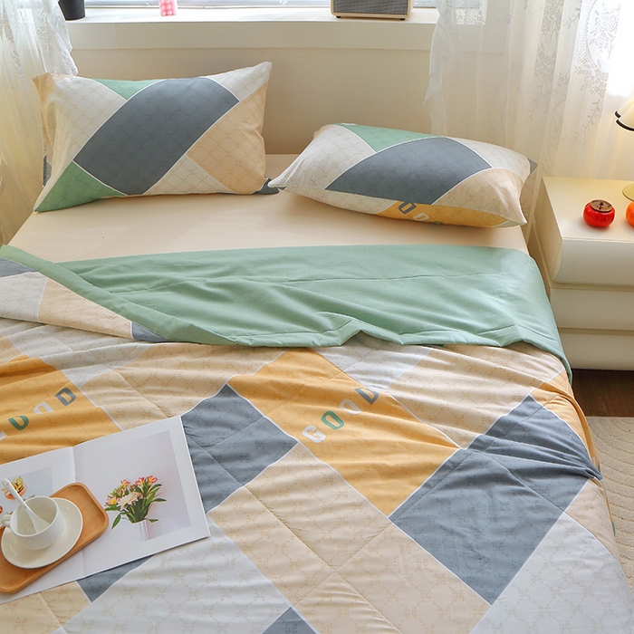 91家纺网 家纺一手货源 找家纺 金柚子2024新款全棉印花夏凉被 街角咖啡-绿