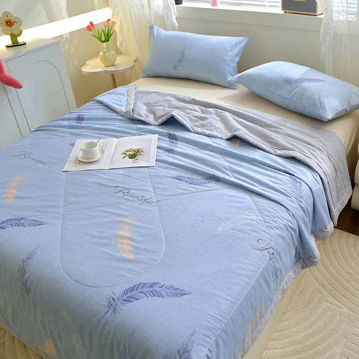 91家纺网 家纺一手货源 找家纺 金柚子2024新款全棉印花夏凉被 飞羽