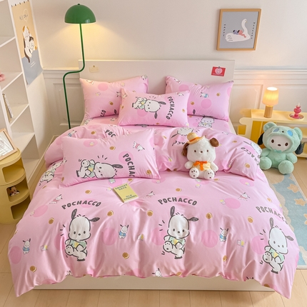 91家纺网 家纺一手货源 找家纺 博雅 2024新款全棉三丽鸥卡通四件套-AA版帕恰狗 粉红帕恰狗