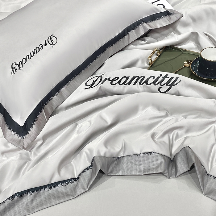 91家纺网 家纺一手货源 找家纺 丽卡家纺 2024新款水洗天丝刺绣夏被四件套-梦幻 梦幻-山灰