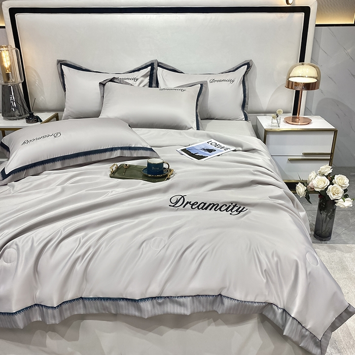 91家纺网 家纺一手货源 找家纺 丽卡家纺 2024新款水洗天丝刺绣夏被四件套-梦幻 梦幻-山灰