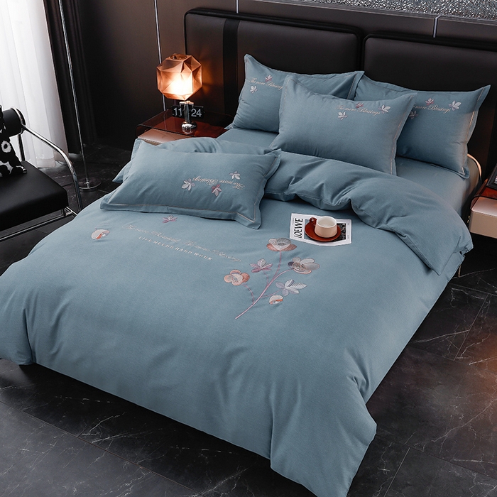 91家纺网 家纺一手货源 找家纺 润淳家居 2025新款全棉磨毛刺绣四件套 心动瞬间 摩卡兰