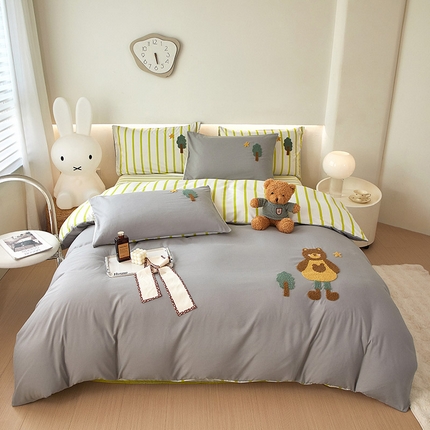 91家纺网 家纺一手货源 找家纺 库里梦家纺 2024新款水洗棉立体毛巾绣四件套