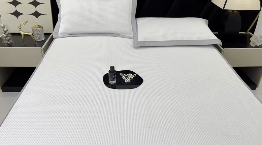 91家纺网 家纺一手货源 找家纺 慕尚 2025新款华夫格床笠凉席 华夫格白