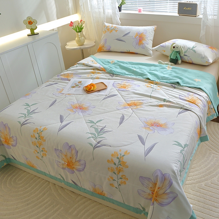 91家纺网 家纺一手货源 找家纺 金柚子2024新款全棉印花夏凉被 花语梦-米