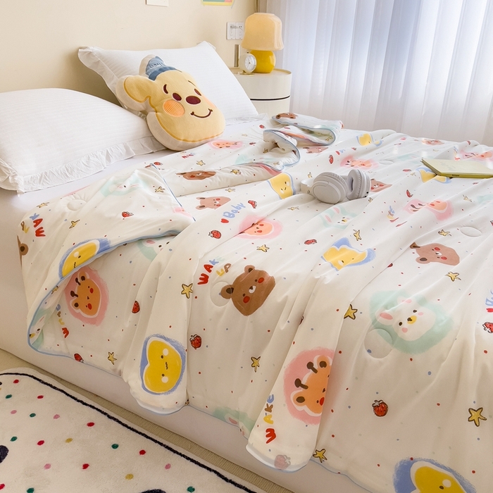 91家纺网 家纺一手货源 找家纺 米菲 2024新款A类凉感丝印花夏被夏凉被被芯 饼干动物