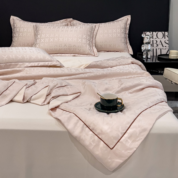 91家纺网 家纺一手货源 找家纺 丽卡家纺 2024新款60s贡缎提花水洗天丝夏被四件套-莫奈 莫奈-香槟金