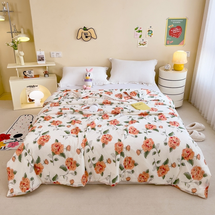 91家纺网 家纺一手货源 找家纺 米菲 2024新款A类凉感丝印花夏被夏凉被被芯 富贵花