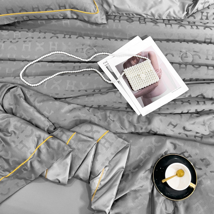 91家纺网 家纺一手货源 找家纺 丽卡家纺 2024新款60s贡缎提花水洗天丝夏被四件套-莫奈 莫奈-高级灰