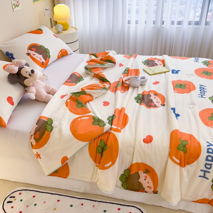 91家纺网 家纺一手货源 找家纺 米菲 2024新款A类凉感丝印花夏被夏凉被被芯 柿柿如意