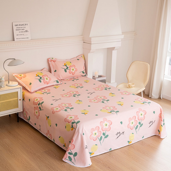 91家纺网 家纺一手货源 找家纺 金泰莱 2025新款花边款老粗布凉席老粗布床单软凉席全棉床单纯棉床单 花香情意