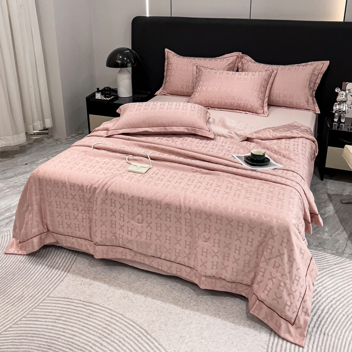 91家纺网 家纺一手货源 找家纺 丽卡家纺 2024新款60s贡缎提花水洗天丝夏被四件套-莫奈 莫奈-蔷薇粉