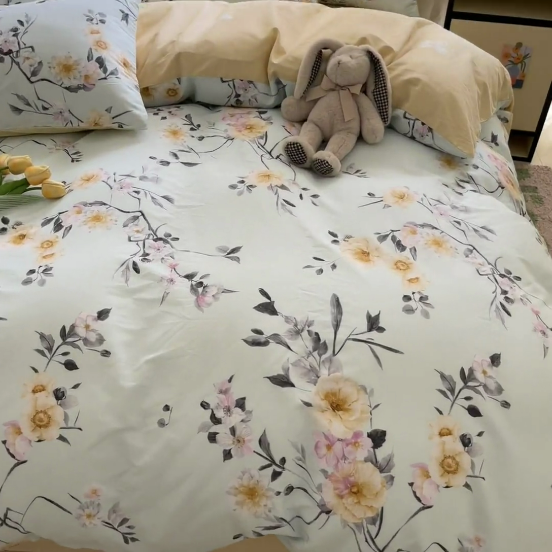 91家纺网 家纺一手货源 找家纺 红馆 2025年全棉12868印花系列四件套玉颜