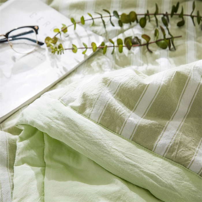 91家纺网 家纺一手货源 找家纺 北欧良品 水洗棉夏被四件套水洗棉空调被夏凉被无印良品-绿粗条