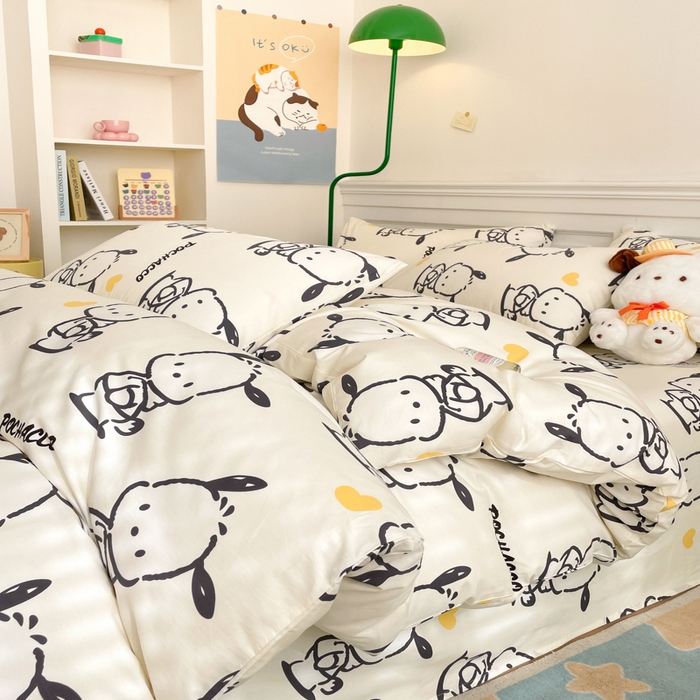 91家纺网 家纺一手货源 找家纺 博雅 2024新款全棉三丽鸥卡通四件套-AA版帕恰狗 乖乖帕恰狗