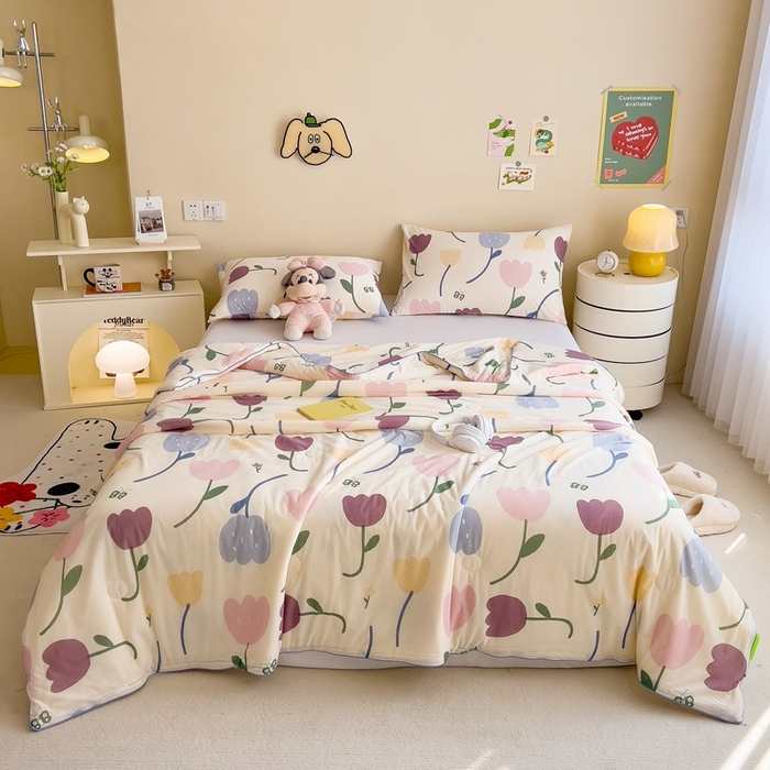 91家纺网 家纺一手货源 找家纺 米菲 2024新款A类凉感丝印花夏被夏凉被被芯 郁金香