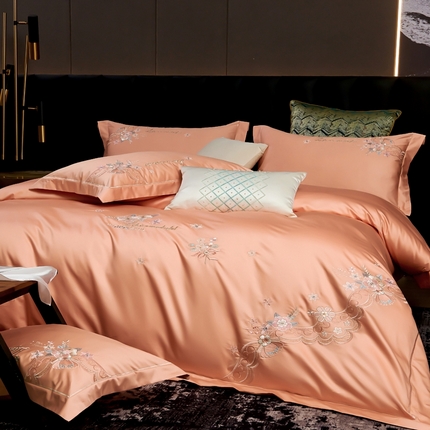 91家纺网 家纺一手货源 找家纺 （总）U品汇2024新款120支60s双股贡缎长绒棉重工刺绣花纯棉全棉四件套