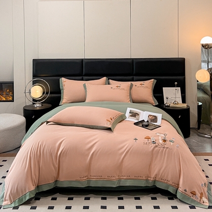 91家纺网 家纺一手货源 找家纺 七七家纺 2025新款天丝棉刺绣四件套-初见系列 西柚桔