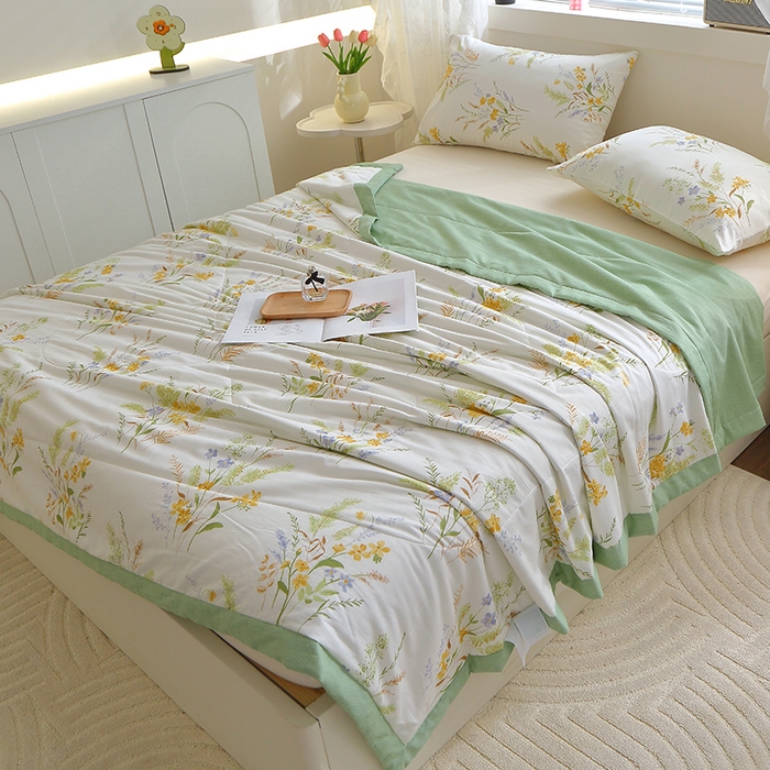 91家纺网 家纺一手货源 找家纺 金柚子2024新款全棉印花夏凉被 悠悠草