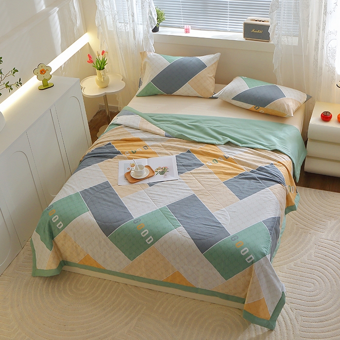 91家纺网 家纺一手货源 找家纺 金柚子2024新款全棉印花夏凉被 街角咖啡-绿