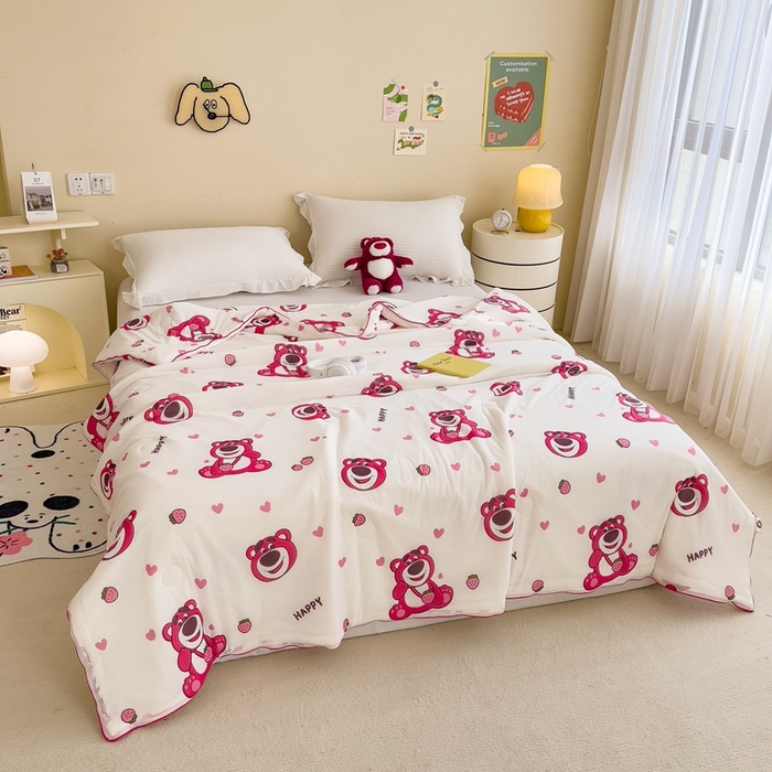 91家纺网 家纺一手货源 找家纺 米菲 2024新款A类凉感丝印花夏被夏凉被被芯 迪士尼-爱心莓莓