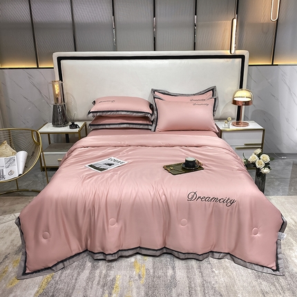 91家纺网 家纺一手货源 找家纺 （总）丽卡家纺 2024新款水洗天丝刺绣夏被四件套-梦幻