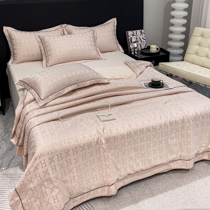 91家纺网 家纺一手货源 找家纺 丽卡家纺 2024新款60s贡缎提花水洗天丝夏被四件套-莫奈 莫奈-香槟金