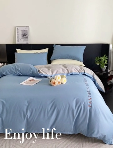 91家纺网 家纺一手货源 找家纺 澳梵家居 2024新款60s全棉刺绣四件套--罗曼克系列 罗曼克-绅士蓝灰