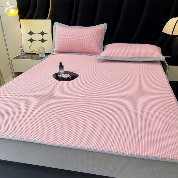 91家纺网 家纺一手货源 找家纺 慕尚 2025新款华夫格床笠凉席 华夫格粉