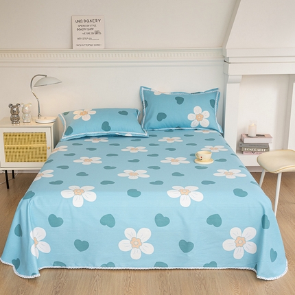 金泰莱 2025新款花边款老粗布凉席老粗布床单软凉席全棉床单纯棉床单 花心-蓝