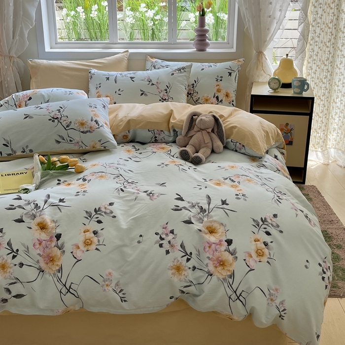 91家纺网 家纺一手货源 找家纺 红馆 2025年全棉12868印花系列四件套玉颜