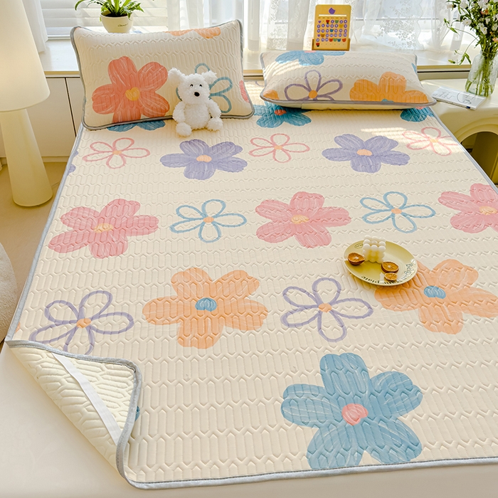 91家纺网 家纺一手货源 找家纺 伊人坊 2024新款A类凉感丝乳胶凉席三件套 缤纷花季