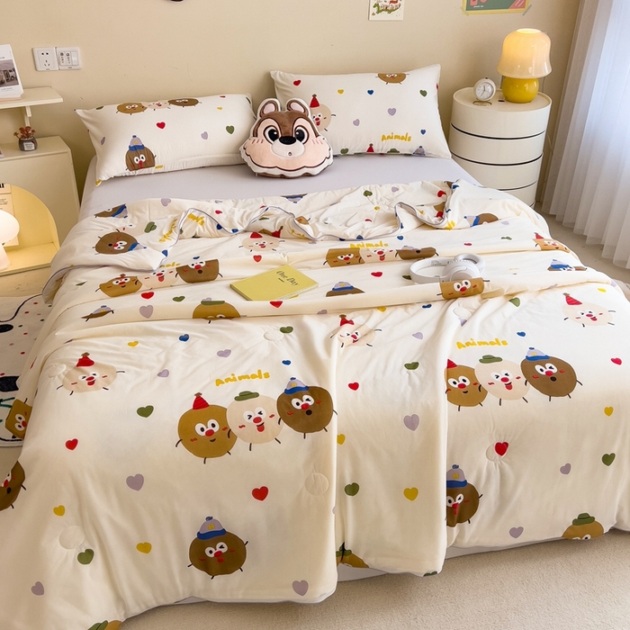 91家纺网 家纺一手货源 找家纺 米菲 2024新款A类凉感丝印花夏被夏凉被被芯 快乐煤球