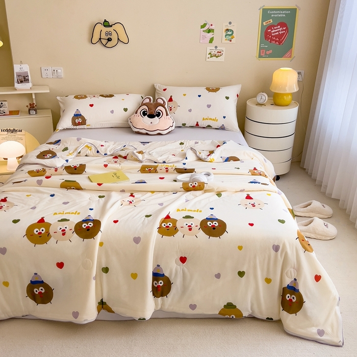 91家纺网 家纺一手货源 找家纺 米菲 2024新款A类凉感丝印花夏被夏凉被被芯 快乐煤球