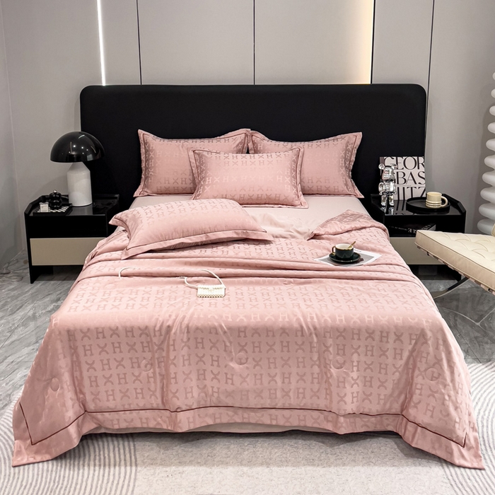 91家纺网 家纺一手货源 找家纺 丽卡家纺 2024新款60s贡缎提花水洗天丝夏被四件套-莫奈 莫奈-蔷薇粉