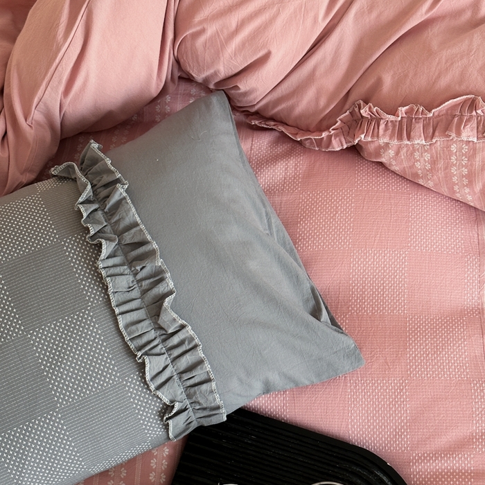 91家纺网 家纺一手货源 找家纺 旷野 2024新款全棉色织双面提花四件套-南法 南法—陶瓷粉