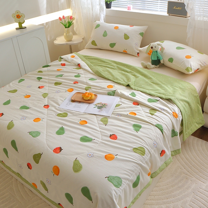 91家纺网 家纺一手货源 找家纺 金柚子2024新款全棉印花夏凉被 嘿凤梨-米