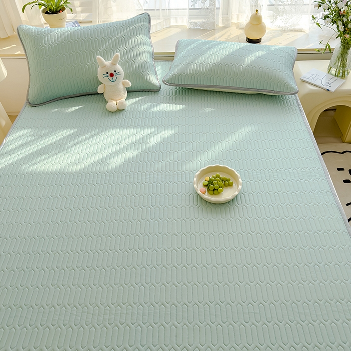 91家纺网 家纺一手货源 找家纺 伊人坊 2024新款A类凉感丝乳胶凉席三件套 薄荷绿