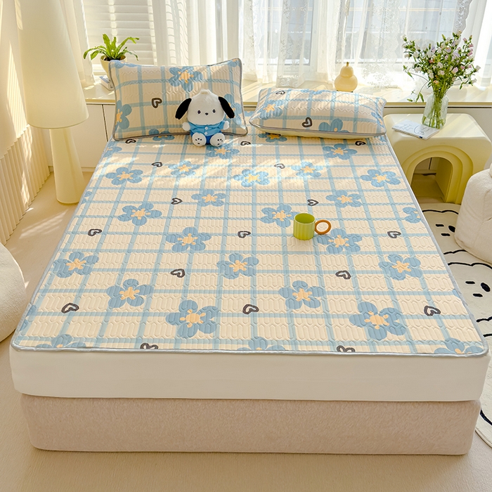 91家纺网 家纺一手货源 找家纺 伊人坊 2024新款A类凉感丝乳胶凉席三件套 花花格调